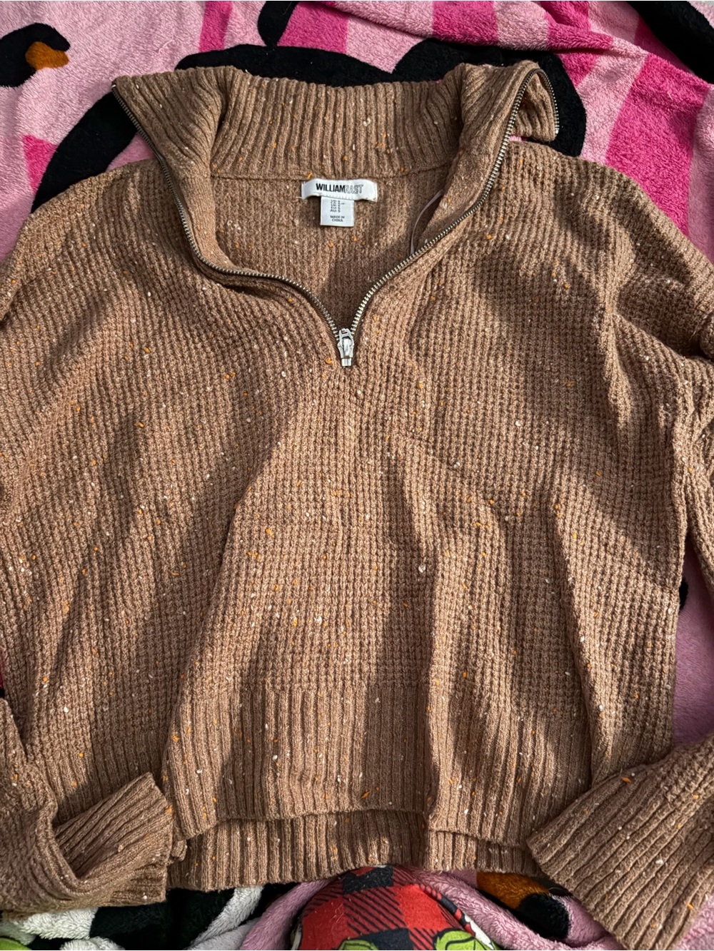William Rast Tan Speckled Half-Zip Turtleneck Sweater